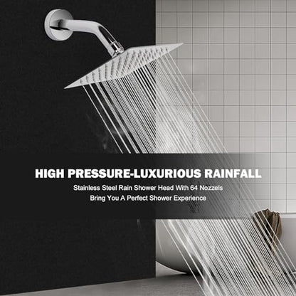 NearMoon Rain Shower Head, High Flow Stainless Steel Square Rainfall Shower, High Pressure Design, Awesome Shower Experience Even At Low Water Flow (6 Inch, Chrome Finish) - color: Chrome Finish, size: 6 Inch Square