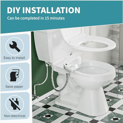 Bidet Attachment for Toilet, Dual Nozzle (Frontal and Rear Wash) Non-Electric Fresh Water Toilet Seat Attachment with Nozzle Self Cleaning, Adjustable Water Pressure(Chrome Silver) - color: Chrome Silver