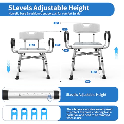 Heavy Duty Shower Chair for Inside Shower with Arms and Back | 400 lb Weight Capacity, X-Bar Frame, Padded Seat and Back, Non-Slip Feet, Tool-Free Setup