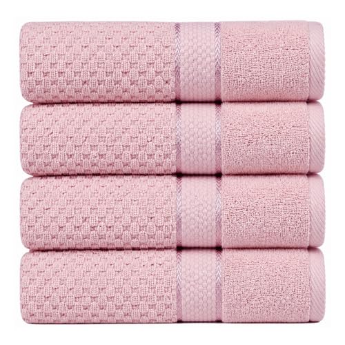 Ample Decor 100% Cotton Hand Towels 18x28 Inches, Popcorn Textured, Soft & Absorbent, Quick Dry, Set of 4, Soft Pink - color: Soft Pink, size: Pack of 4