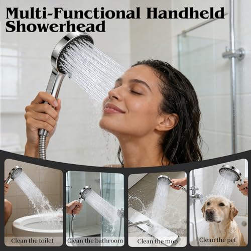 12 Inch Shower Head, Rain Shower Head with Adustable Extension Arm, Detachable Silver Rina Shower Head with Handheld Spray, High Pressure Shower Hose with Holder in Bathroom(Silver) - color: Silver, size: 12 Inch - Standard