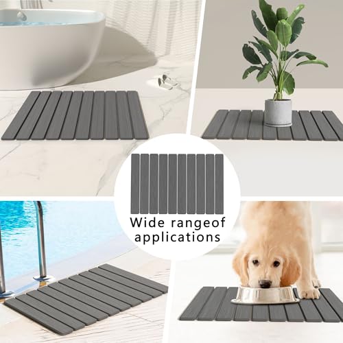 Foldable Stone Bath Mat 60x39cm | Quick-Dry Diatomaceous Earth Bath Rug with PVC Anti-Slip Base | Bathroom, Kitchen, Pet-Friendly Water Absorbent Mat - color: Grey