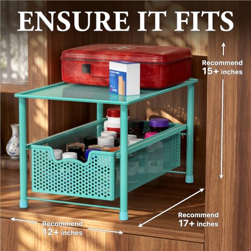 Simple Houseware Stackable Under Sink Sliding Basket Drawer, Turquoise | Perforated Free Standing Organizer, Kitchen/Pantry/Cabinet/Counter - color: Turquoise