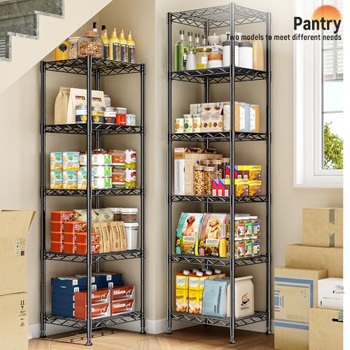 DurayLoly 63.8" H 6-Tier Narrow Storage Shelves, 265lbs, Adjustable, Pantry | Slim 15.8"Wx11.8"D, Leveling feet+anti-tip, Rustproof, 15-min tool-free assembly, For kitchen, bath, laundry, pantry, closet - size: 15.8"W x 11.8"D x 63.8"H
