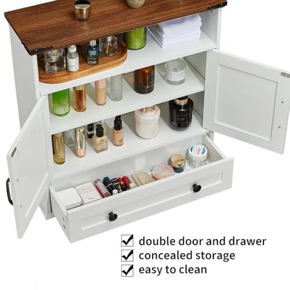 Bathroom Cabinet with Double Barn Doors – Wall Mounted Medicine Cabinet over Toilet with Adjustable Shelf & Drawer, 25" Wide Hangging Storage Cabinet for Bathroom, Kitchen, Laundry, Entryway White - color: White