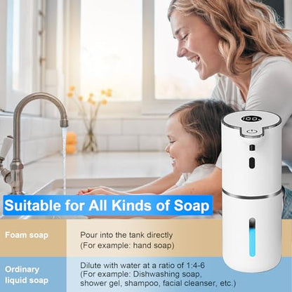 OHIFAST Automatic Foaming Soap Dispenser Touchless, USB Rechargeable Smart Hand Soap Dispenser, 6-Level Adjustable, 12.8oz/380mL Wall Mounted for Bathroom Kitchen Dish Soap-White - color: White, style: Foam