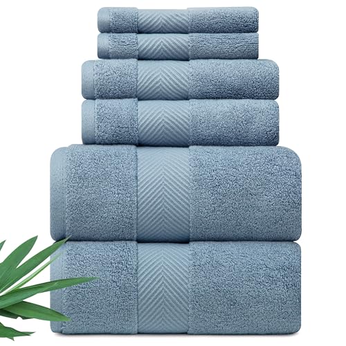 Alusa Home Ultra Soft & Plush Viscose from Bamboo Bath Towels - 700 GSM Luxury Bath Towels - 6 Piece Set - Super Absorbent & Quick Drying (Chambray) - color: Chambray, size: 6pc Towel Set