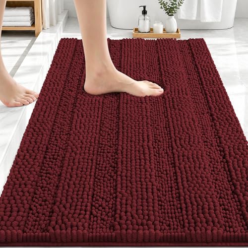 OLANLY Thick Bathroom Rugs 30x20, Chenille Bath Rugs, Andorra Red-Brown | Rubber Backing, Machine Wash, Extra Absorbent Striped Bath Mats for Bathroom Floor, Tub and Shower, Home Decor Accessories - color: Andorra Red-brown, size: 30" X 20"