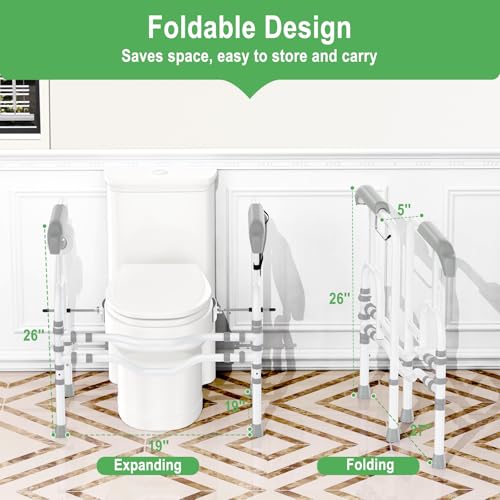 Foldable Toilet Safety Rails for Seniors, Toilet Safety Frame Height Adjustable, Heavy Duty Bathroom Rail with Armrests, Bathroom Safety for Elderly and Disabled(400LBS) - color: White 2