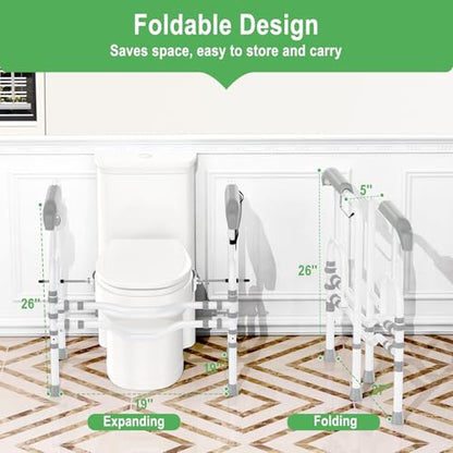 Foldable Toilet Safety Rails for Seniors, Toilet Safety Frame Height Adjustable, Heavy Duty Bathroom Rail with Armrests, Bathroom Safety for Elderly and Disabled(400LBS) - color: White 2
