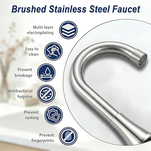 Brushed Nickel Bathroom Faucet 3 Hole, VAPSINT 4 Inch Centerset Bathroom Faucet, 2 Handle Stainless Steel Vanity Faucet for Vanity Lavatory RV with Pop-up Drain and 2 Supply Hoses - color: Brushed Nickel