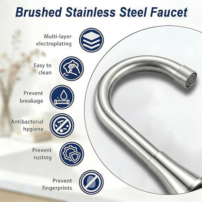 Brushed Nickel Bathroom Faucet 3 Hole, VAPSINT 4 Inch Centerset Bathroom Faucet, 2 Handle Stainless Steel Vanity Faucet for Vanity Lavatory RV with Pop-up Drain and 2 Supply Hoses - color: Brushed Nickel