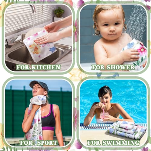 Preboun 3 Pack Floral Hand Towels Spring Bathroom Towels Set Watercolor Wildflower Hand Towels Butterfly Bath Towels Plant Leaves Dish Towels for Bathroom Kitchen Hotel Gym Spa - color: Pink, Blue, Yellow, style: Flower