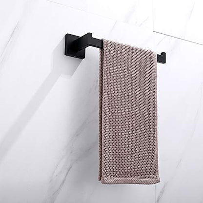 TASTOS Hand Towel Holder Wall Mounted, Square Towel Ring, Matte Black | Stainless Steel Hand Towel Bar for Bathroom and Kitchen, Heavy Duty, Modern design hand Towel Rack, Screw-In, Square Base - color: Matte Black