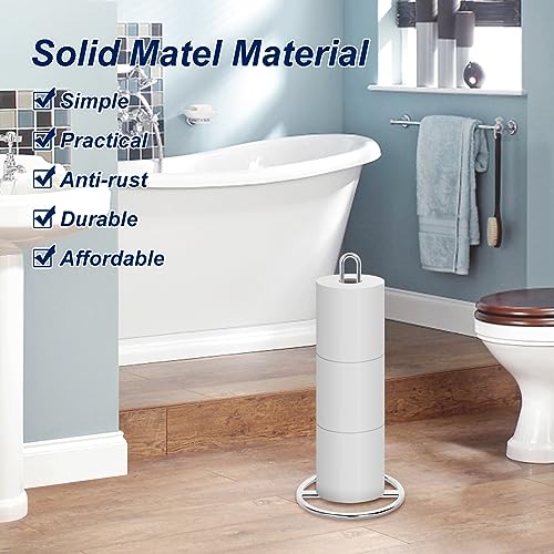 Toilet Paper Holder Stand, OBODING, Silver Freestanding Toilet Paper Holder for Storing 3 Rolls of Toilet Papers (Silver) - color: Silver