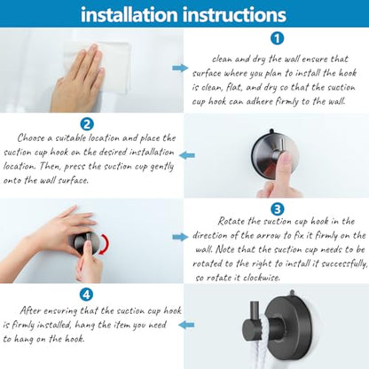 DGYB Suction Cup Hooks - Set of 2 Towel Hooks for Bathrooms - SUS 304 Stainless Steel - Grey - 15 Lb Capacity - color: Brushed Grey