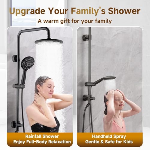 BRIGHT SHOWERS Shower System, 9 Inch Rain Shower Head with 5-Function Hand Shower, Dual Shower Combo with Height Adjustable Holder, Solid Brass Rail, 60 Inch Stainless Steel Hose, Oil-Rubbed Bronze - color: Oil Rubbed Bronze, size: 1.8 Gallon Per Minute