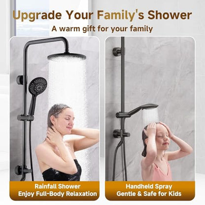 BRIGHT SHOWERS Shower System, 9 Inch Rain Shower Head with 5-Function Hand Shower, Dual Shower Combo with Height Adjustable Holder, Solid Brass Rail, 60 Inch Stainless Steel Hose, Oil-Rubbed Bronze - color: Oil Rubbed Bronze, size: 1.8 Gallon Per Minute