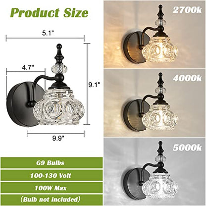 Industrial 1-Light Bathroom Vanity Light Fixture, Black Wall Source with Glass Shade, Rust-Proof and Durable, Using G9 Bulbs for Bedroom, Bathroom, Living Room - color: Black, size: 1-Light (1-Pack)