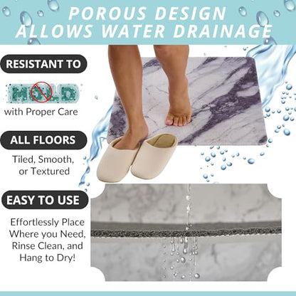 Enkosi Loofah Shower Mat Non Slip – Square Anti Slip Bath Mat for Inside Showers, Bathtub, Tub, Bathroom - Cushioned, Quick Dry PVC with Drain Holes - Secure Grip Safety Pad (Marble Grey Blue 24x24) - color: Marble Blue Gray, size: 24" x 24" (Square)