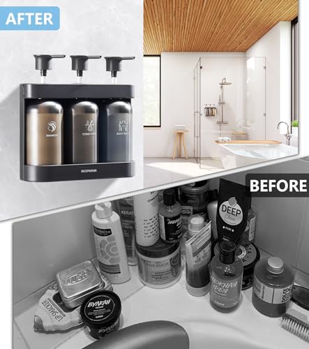 Shampoo Dispense for Shower, Shower Soap Dispenser Wall Mounted, Shower Dispenser 3 Chamber No Drill, Shampoo and Conditioner Dispenser for Bathroom Hotel, Shower Shampoo Dispenser 3 Chamber, Black - color: Black