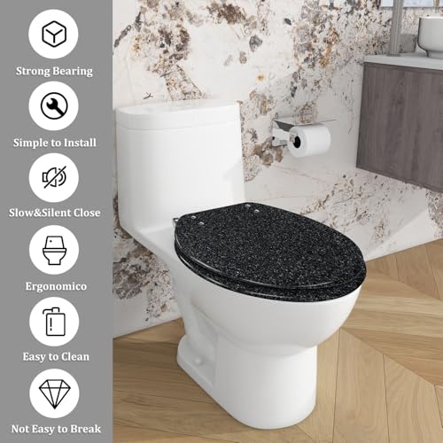 Elongated Toilet Seat Black abstract Resin Toilet Seat Slow Quiet Close with Quick-Release Hinges Toilet Seat with Cover Easy to Clean Install - color: Color3, size: V-Elongated