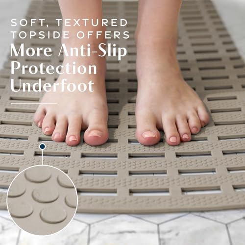 SlipX Solutions 31"x15" Weighted Non Slip Bath Mat for Textured Tubs, Tan | No Suction Cup Design, Safe For Refinished Bathtubs & Showers, Doesn't Float, Stays Put On Tile, Texture, & Stone - color: Tan