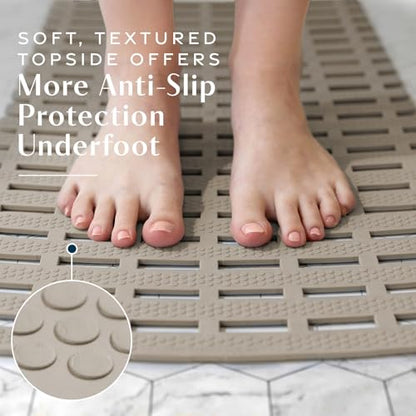 SlipX Solutions 31"x15" Weighted Non Slip Bath Mat for Textured Tubs, Tan | No Suction Cup Design, Safe For Refinished Bathtubs & Showers, Doesn't Float, Stays Put On Tile, Texture, & Stone - color: Tan