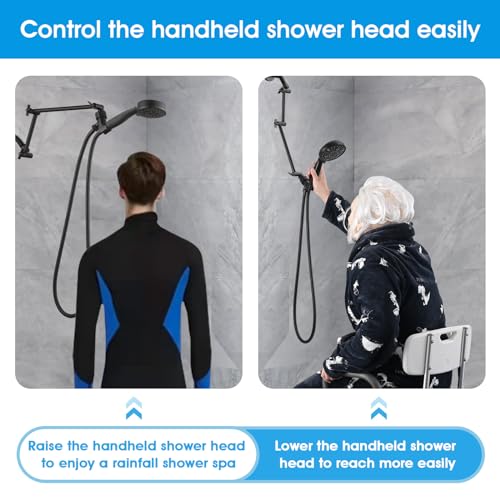 PDPBath Brass 16 Inch Shower Head Extension Arm, Upgrade Flexible Height & Angle Adjustable Shower Arm Extender with Lock Joints, for Fixed Shower Head & Handheld Shower Head, Oil Rubbed Bronze - color: Oil Rubbed Bronze, style: 6 Inch + 10 Inch