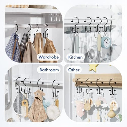 Bathway Shower Curtain Hooks Matte Black Shower Curtain Rings, 24 Pcs Double Hook Shower Curtain Hooks Rings Shower Curtain Hangers Rust Proof, Metal Shower Hooks for Bathroom Shower Curtain Rod - color: Matte Black-24pack, style: Minimalist