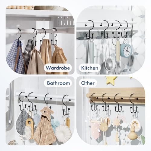 Bathway Shower Curtain Hooks Matte Black Shower Curtain Rings, 12 Pcs Double Hook Shower Curtain Hooks Rings Shower Curtain Hangers Rust Proof, Metal Shower Hooks for Bathroom Shower Curtain Rod - color: Matte Black, style: Minimalist