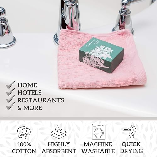 GREEN LIFESTYLE 12x12 inches Checker Washcloths 6 Pack, Soft, Durable, Highly Absorbent and Luxurious (Pink) - color: Pink