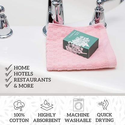 GREEN LIFESTYLE 12x12 inches Checker Washcloths 6 Pack, Soft, Durable, Highly Absorbent and Luxurious (Pink) - color: Pink