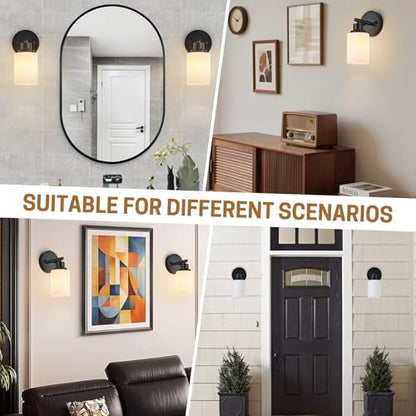 2-Pack, 1-Light Vanity Lights, Matte Black Bathroom Light Fixture with Textured Milky White Glass Shade, E26 Modern Vanity Lighting Fixture for Bathroom Wall Sconce - color: Black, size: 4.7 Inch : 1-Light