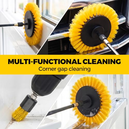 Holikme 20 Pack Drill Brush Set with Soft Detail Brush and Cleaning Cloth | 1 extension rod, 1/4-inch quick-change shaft,Power scrubber cleaning kit for Tile, Floors, Grout, Tub, Car Detailing