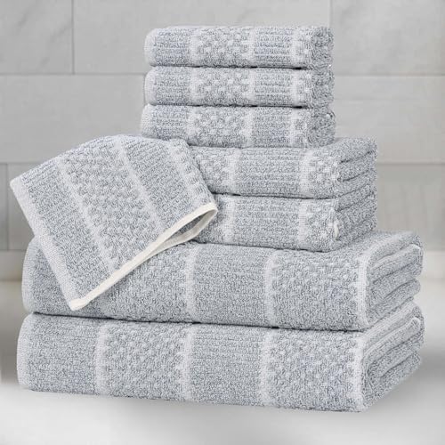 Superior Naples Viscose Cotton Blend Medium Weight Towels, for Bathroom, Shower, Spa, Plush, Quick Dry, Ultra-Soft Towels, Bath Essentials, Ribbed Design, 8 Piece Assorted Towel Set, Denim Blue - color: Denim Blue, size: 8 Piece Towel Set