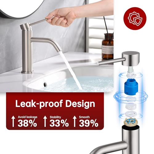 SUMERAIN Bathroom Sink Faucet Brushed Nickel Single Handle | Modern, Lead-Free, Stainless Steel, Single Hole, with Faucet Supply Lines, Easy DIY Install - color: Brushed Nickel, size: Undermount Sink faucet