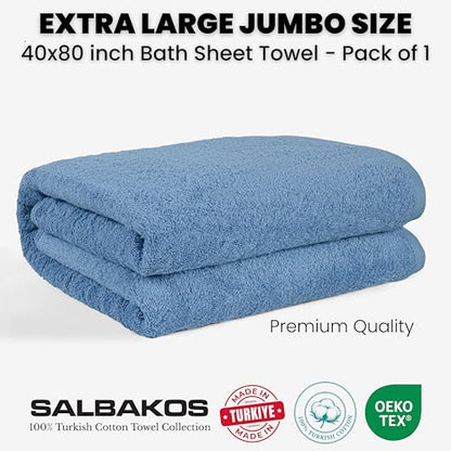 SALBAKOS Luxury 100% Turkish Cotton Bath Sheet 40x80 inch (1-Piece, Blue) | Extra Large Jumbo Oversized Bathroom and Beach Towel, Super Soft Highly Absorbent Thick Premium Hotel Quality, Made in Turkey - color: Blue, size: Jumbo Bath Sheet
