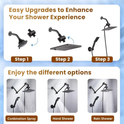 BRIGHT SHOWERS Rain Shower Head with Handheld Spray, 8 Inch Rainfall Shower Head Combo with 60" Hose, Adjustable Dual Square Showerhead Set with 3-Way Diverter, Wall Bracket, Oil-Rubbed Bronze - color: Oil Rubbed Bronze, style: Dual Shower Head