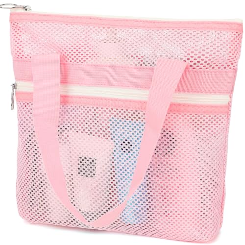 GYEUKHAM Portable Mesh Shower Caddy with 2 Zipper Pockets & Dual Handles, Quick-Drying Hanging Shower Tote for College Dorm, Gym, Travel & Camping, Pink - color: Small-Pink-1 Pack