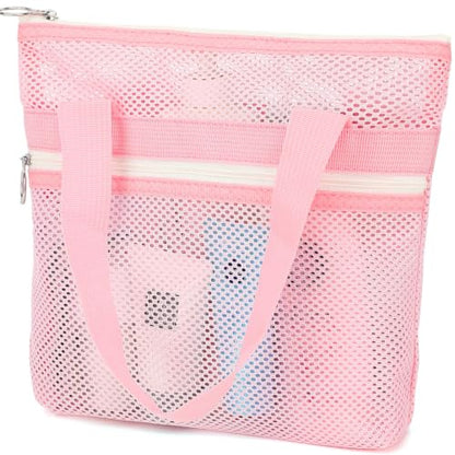 GYEUKHAM Portable Mesh Shower Caddy with 2 Zipper Pockets & Dual Handles, Quick-Drying Hanging Shower Tote for College Dorm, Gym, Travel & Camping, Pink - color: Small-Pink-1 Pack