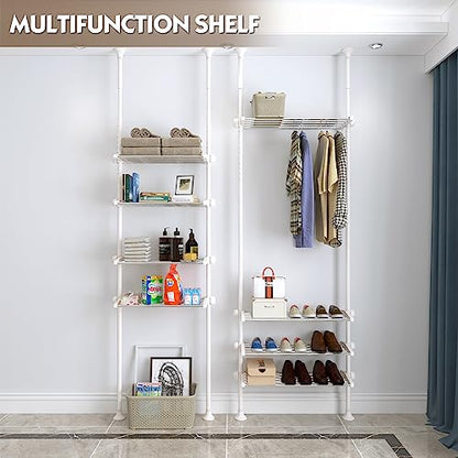 YeYeBest Over The Toilet Storage, Bathroom Organizer 4-Tier Adjustable Shelves for Small Room, Saver Space, 91 to 124 Inch Tall Stainless Steel White - color: White