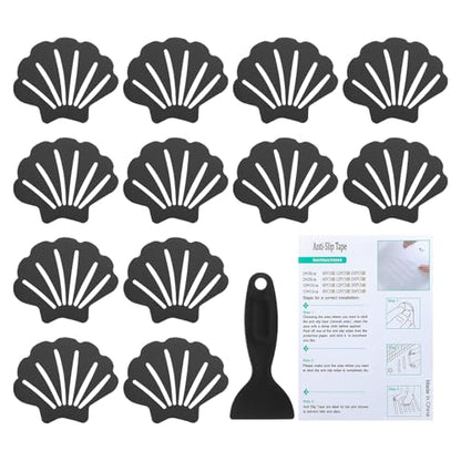 PATIKIL Bathtub Non Slip Stickers 3.54x2.76 Inch, 12 Pack Shell Safety Shower Floor Anti Slip Stickers with Adhesive Decals Scraper for Bath Tub Shower Floor Stair, Black - color: Black