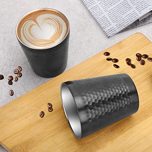 Stainless Steel Cups 2 Packs 10oz/300ml Stackable Double Wall Insulated Metal Shatterproof Cups Titanium-Plated Diamond Textured Surface Heat Resistant Dishwasher Safe (Black) - color: Black - 2 Packs
