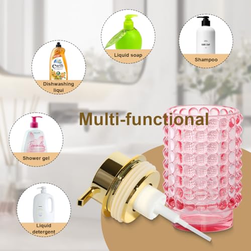 Glass Foaming Soap Dispenser, Pink Foam Hand Soap Dispenser, Bathroom 12 Oz Large Bottle with Gold Pump, Refillable Lotion Pump Container for Bathroom, Kitchen,Hand Soap, Dish Soap, Shampoo - color: Pink