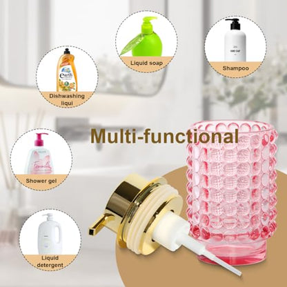 Glass Foaming Soap Dispenser, Pink Foam Hand Soap Dispenser, Bathroom 12 Oz Large Bottle with Gold Pump, Refillable Lotion Pump Container for Bathroom, Kitchen,Hand Soap, Dish Soap, Shampoo - color: Pink