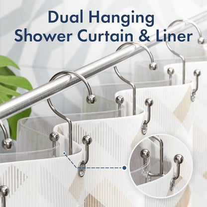 Bathway Shower Curtain Hooks Nickel Shower Curtain Rings, 12 Pcs Double Hook Shower Curtain Hooks Rings Shower Curtain Hangers Rust Proof, Metal Shower Hooks for Bathroom Shower Curtain Rod - color: Nickel, style: Minimalist
