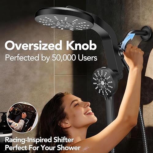 High Pressure Rain Showerhead Combo, 2026 Magnetic Shower Head Set with Detachable 8-Mode Handheld Shower Spray, Adjustable Angle Dual Showerhead with Built-in Magnetic Docking and Power Jets, ‎Black - color: ‎Matte Black