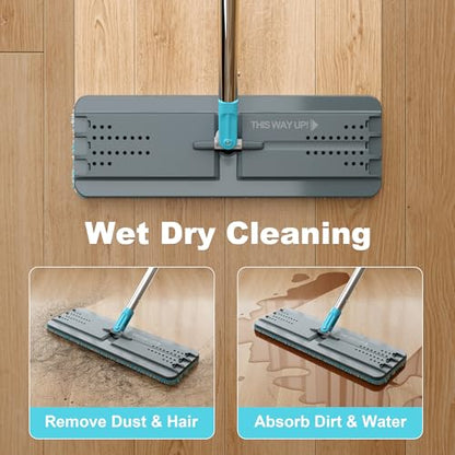 JOYMOOP Flat Mop, Microfiber Floor Cleaner with 60" Long Handle and Flexible 13" Head, Grey & Cyan Blue - color: Grey & Cyan Blue, size: 60" Mop with 13" Mop-head