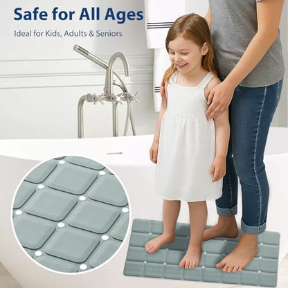 Webos Silicone Bath Mat with Suction Cups – Non-Slip Foldable Bathtub & Shower Mat, Durable & Quick-Dry Safety Tub Mat with Large Drain Holes for Families 28"x 14" Grey - color: Grey, size: 28" x 14" (Rectangular)
